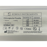 Chirurgische Pinzette, kräftig, 1x2 Zähne, 145 mm, steril