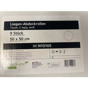 Medi-Inn Liegenabdeckungen, Tissue Ärzterollen, weiß, 2-lagig, 50 cm x  50 m, VE: 9 Stück