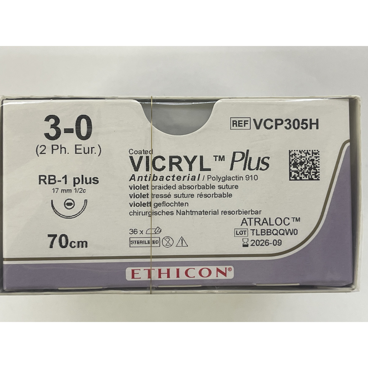 Vicryl Plus, violett, geflochten, 3-0, RB-1 plus, 70 cm